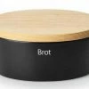 Continenta Brottopf Oval Aus Keramik Mit Holzdeckel, Matt Schwarz 27 X 20 X 13,5 Cm